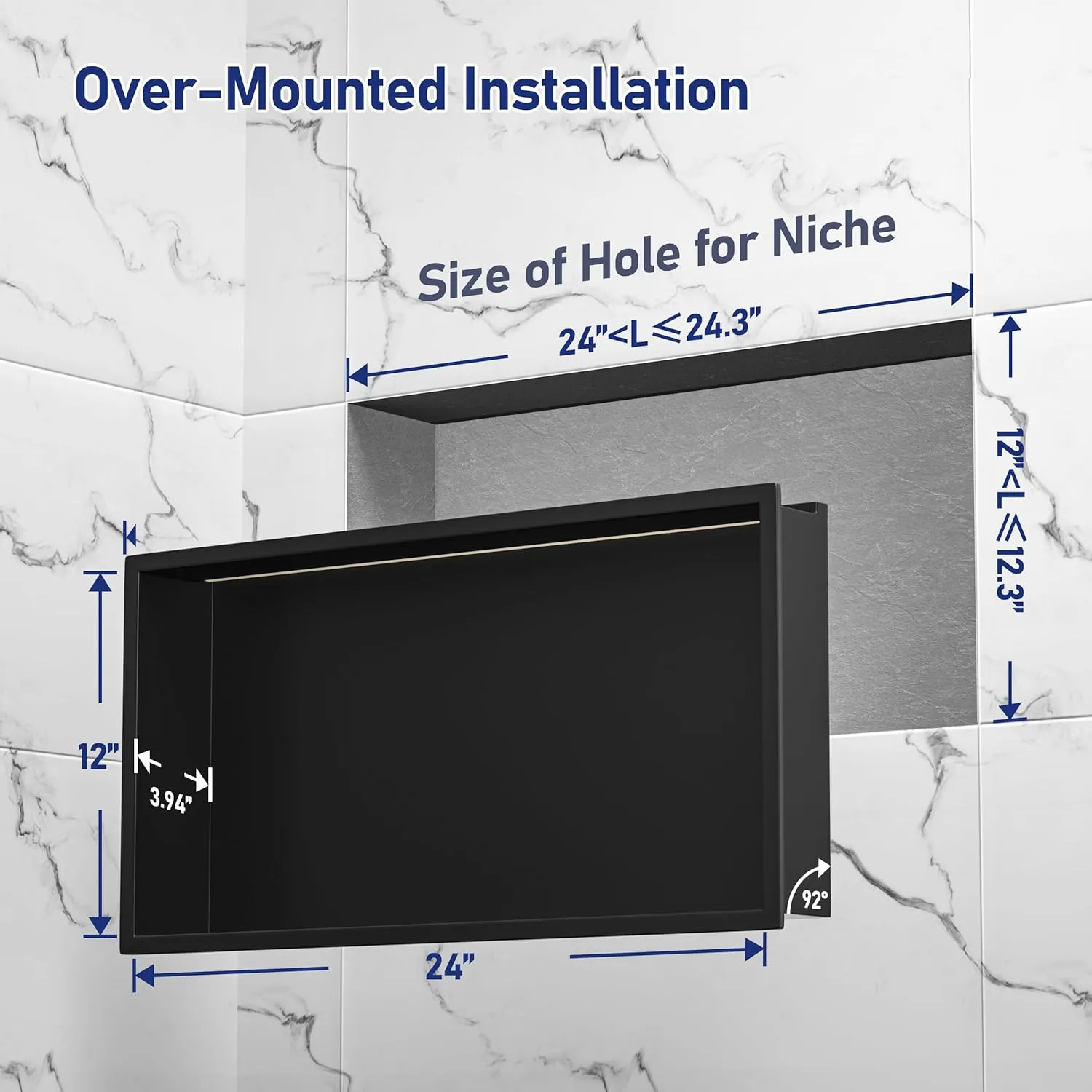 Led Shower Niche 36" X 12" Matte Black 304 Stainless Steel with Lighting Waterproof No Tile Need Shower Shelf for Bathroom Recessed Wall Shelf Horizontal Niche