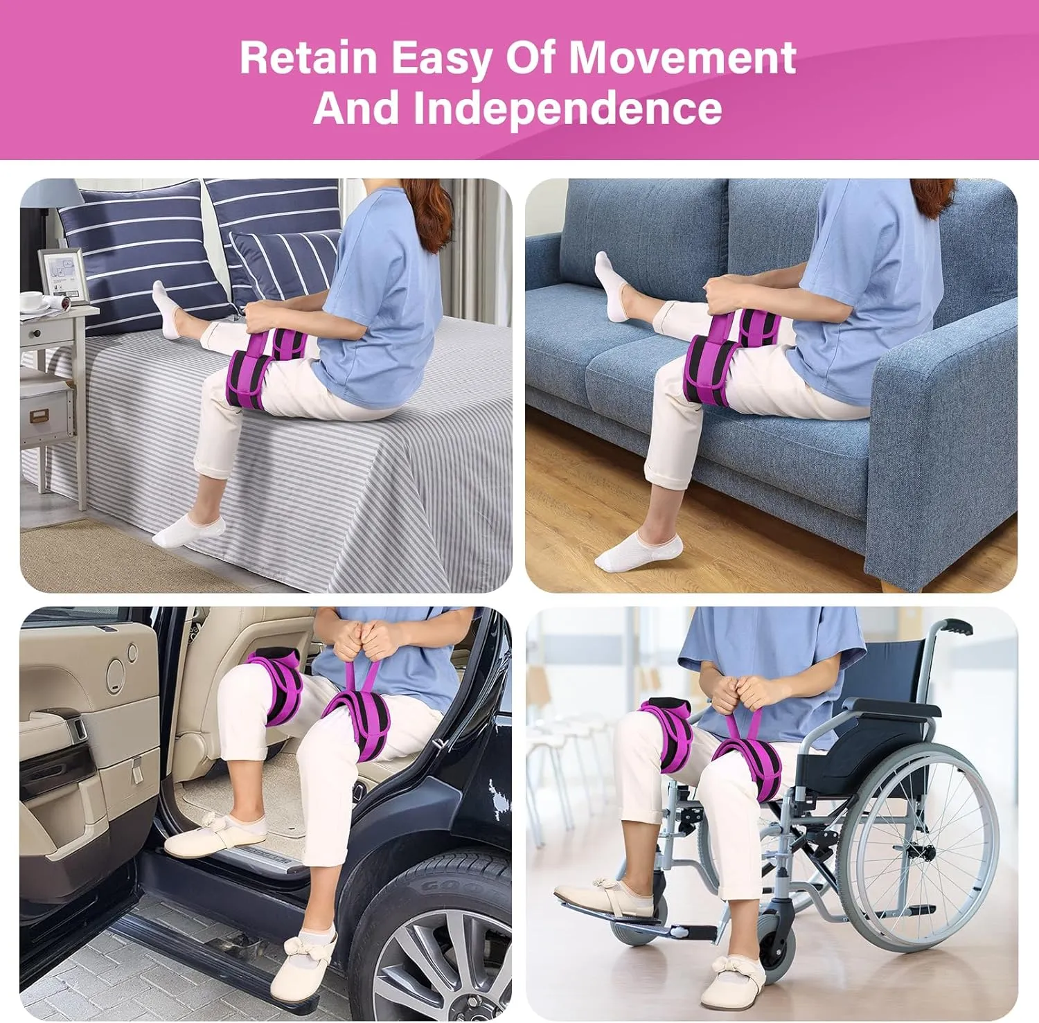 Leg Lifter Strap Set of 2 for Limited Mobility,Thigh Lifter Strap with Padded Grip and Loop,Knee Hip Surgery Recovery Aids for Disabled Eldly Get in and Out of Bed,Car,Wheelchair