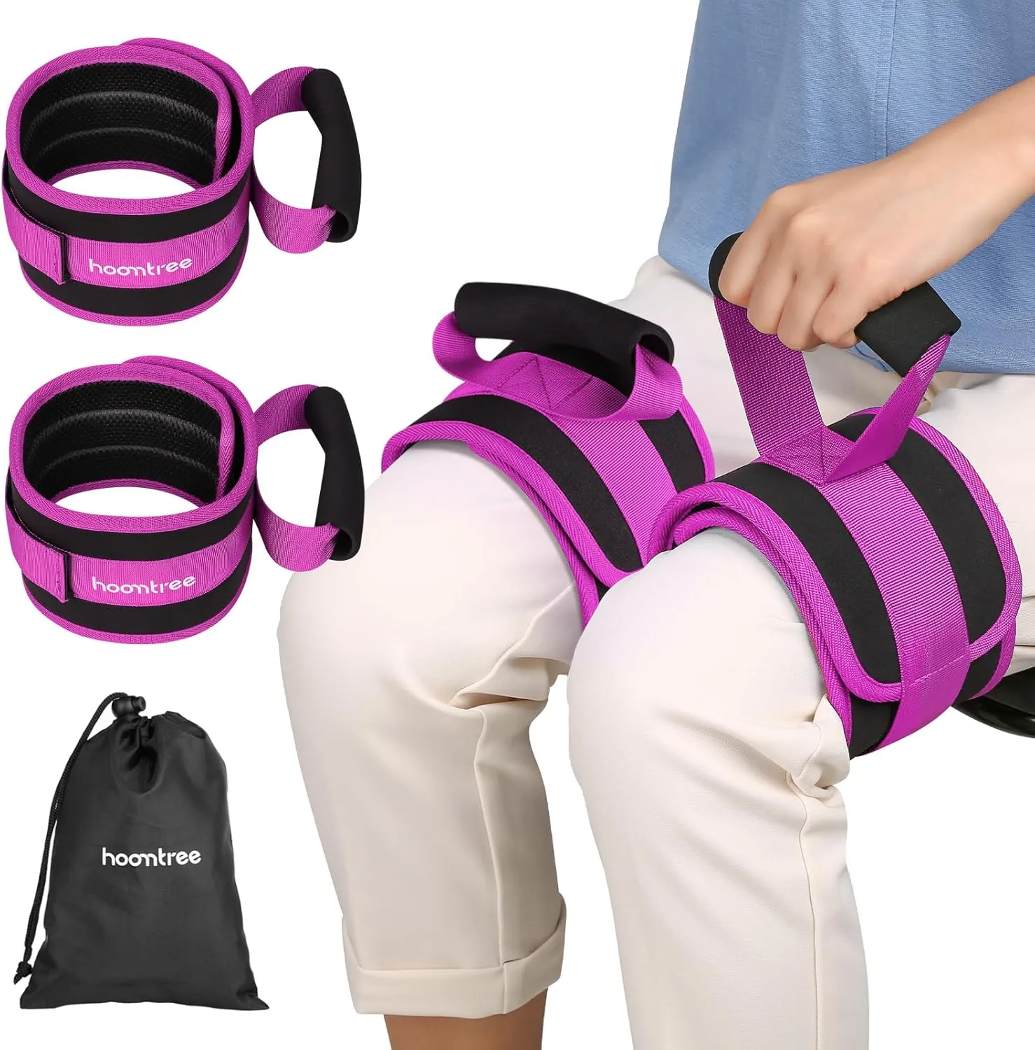 Leg Lifter Strap Set of 2 for Limited Mobility,Thigh Lifter Strap with Padded Grip and Loop,Knee Hip Surgery Recovery Aids for Disabled Eldly Get in and Out of Bed,Car,Wheelchair