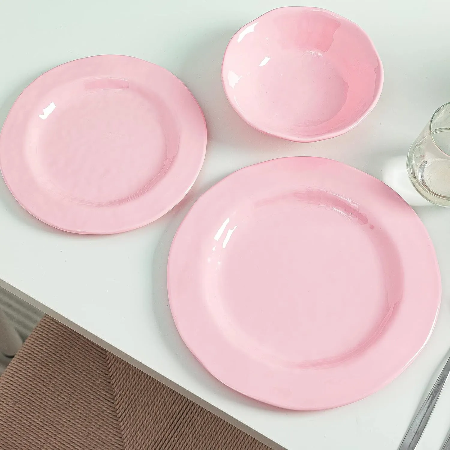 LEHAHA Pink Dishes Melamine Dinnerware Sets, 12 Piece Kitchen Plates and Bowls Dinnerware Sets, Lightweight, BPA free Melamine Dishes for Girls, Valentine's Day, Mother's Day.