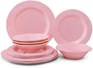 LEHAHA Pink Dishes Melamine Dinnerware Sets, 12 Piece Kitchen Plates and Bowls Dinnerware Sets, Lightweight, BPA free Melamine Dishes for Girls, Valentine's Day, Mother's Day.