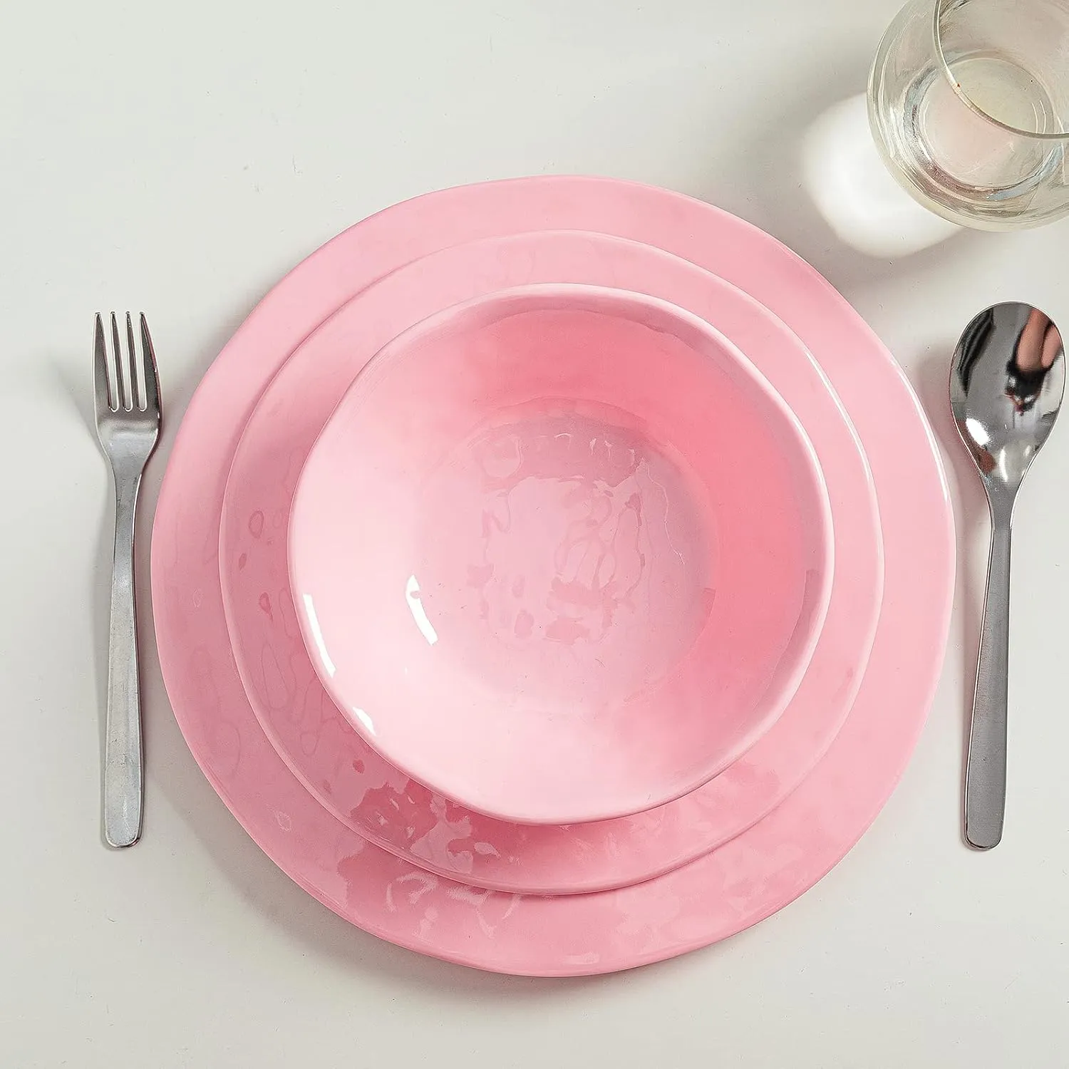 LEHAHA Pink Dishes Melamine Dinnerware Sets, 12 Piece Kitchen Plates and Bowls Dinnerware Sets, Lightweight, BPA free Melamine Dishes for Girls, Valentine's Day, Mother's Day.