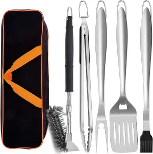 Leonyo Grill Tools Set of 6, 18Inch Extra-Long BBQ Tool Set, Heavy-Duty Barbecue Grilling Accessories, Stainless Steel Spatula, Fork, Tong, Basting Brush, Cleaning Brush, Carrying Bag