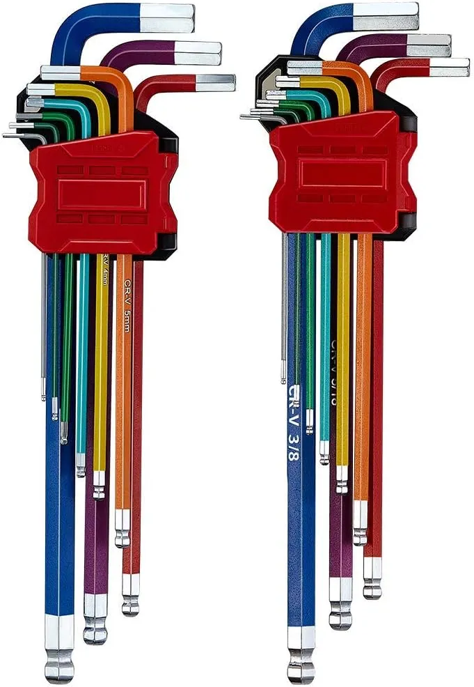 Lichamp 18-Piece Long Allen Wrenches Sets, Metric and Standard Allen Key Set Hex Key with Ball End, SAE 1/16 to 3/8 inch, Metric 1.5 to 10 mm