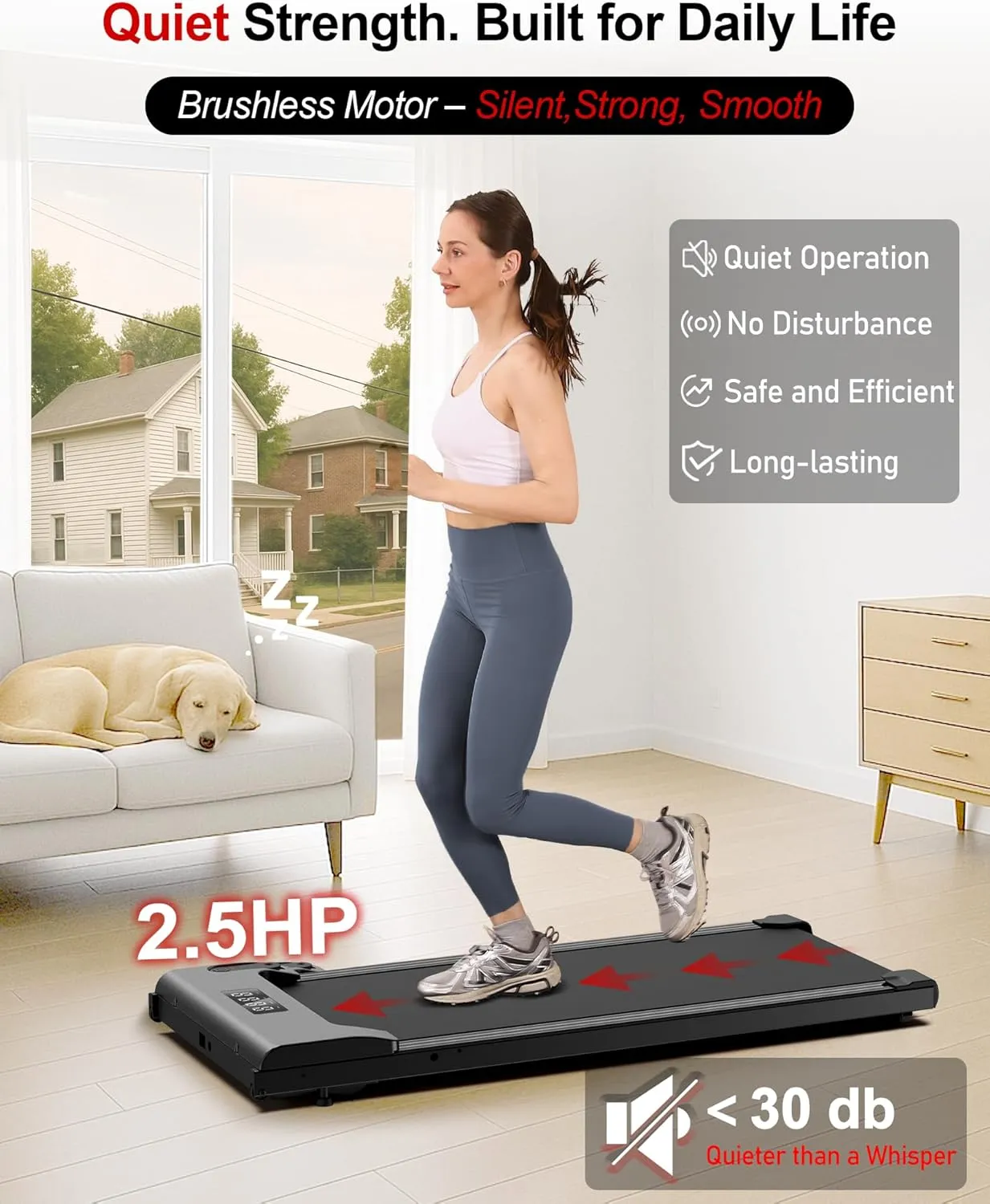 Lichico Walking Pad Under Desk Treadmill，Portable Small Treadmills for Home and Office，Super Quiet Brushless Motorized Walking Jogging Running Machine with Remote Control
