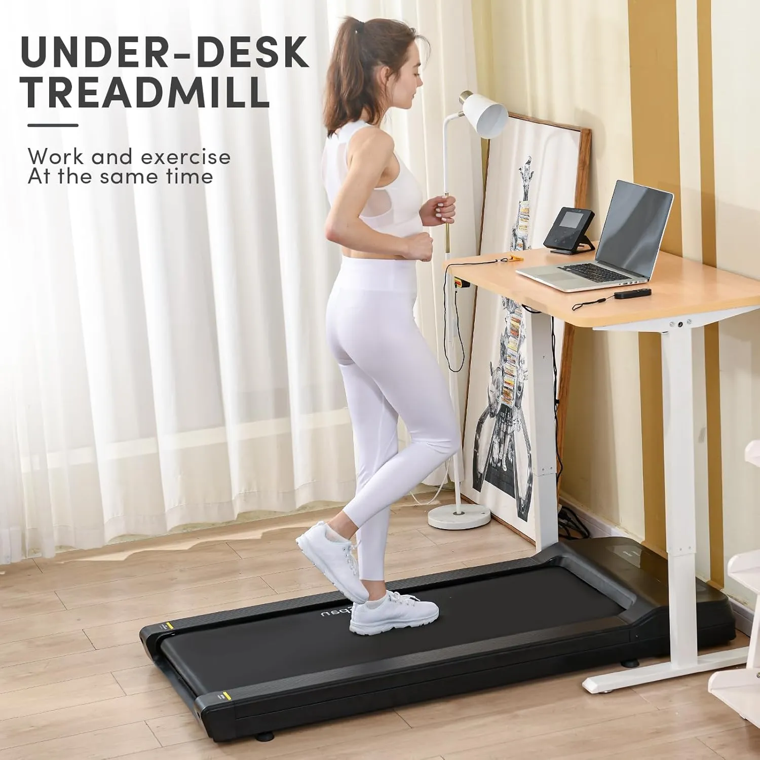 LifeSpan Fitness Under Desk Treadmill Ultra Quiet Walking Pad Treadmill at Home Office, 0.4 to 6mph, 400lbs Capacity