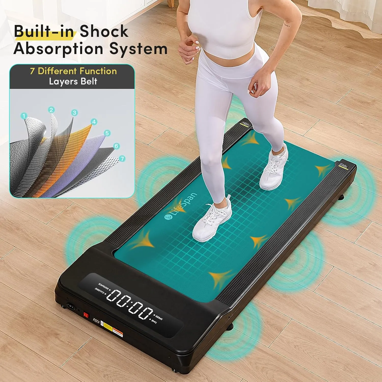 LifeSpan Fitness Under Desk Treadmill Ultra Quiet Walking Pad Treadmill at Home Office, 0.4 to 6mph, 400lbs Capacity