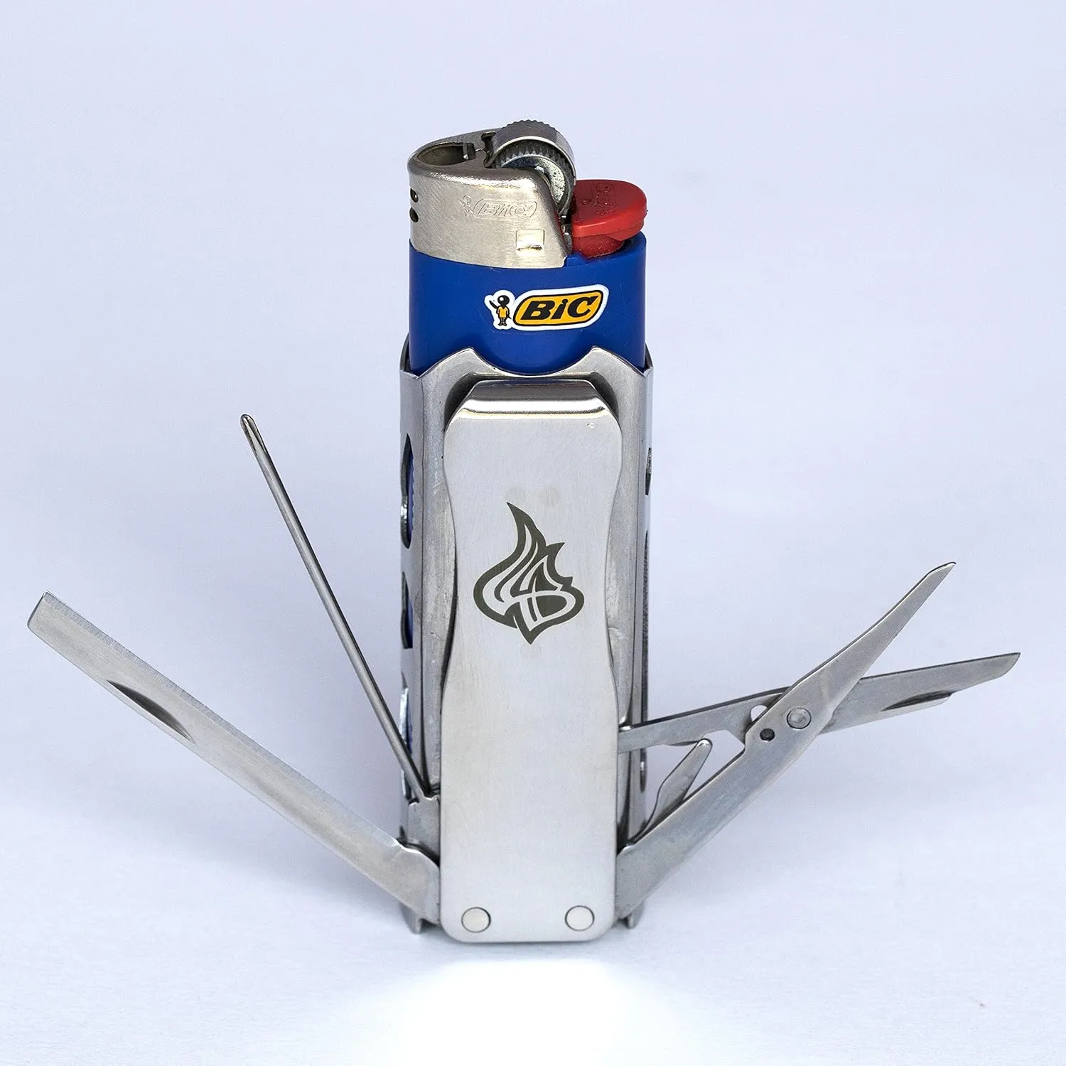 LighterBro Pro Lighter Sleeve - Multi-Tool - 420 Stainless Steel - Easily Fits Your Favorite Lighters - Includes Mini Pocket Knife, Ruler, Scissors, Screwdriver, Poker, Key Ring & More (Black)