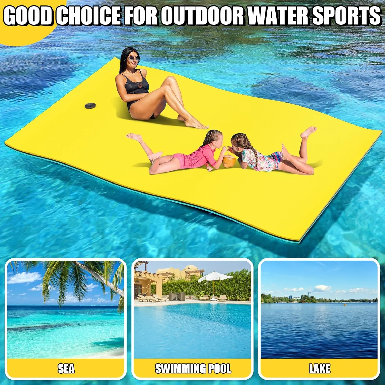 Lily Pad Floating Mat, 7/8/10/12/18x6FT, 6/9x3FT Floating Water Mat for The Lake and Boating,3 Layers Tear-Resistant XPE Foam Portable Lily Pad Float for Adults and Kids