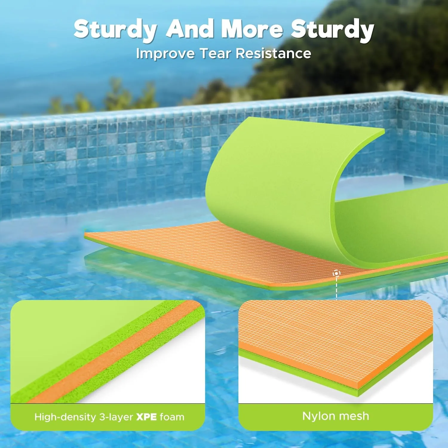 Lily Pad Floating Mat, 7'/8'/9'/13'/15.5' Floating Mat, 3-Layer Tear-Resistant XPE Foam Floating Water Mat for Water Recreation, Lake, Pool, River, Ocean, Boat, Suitable for Adults and Kids