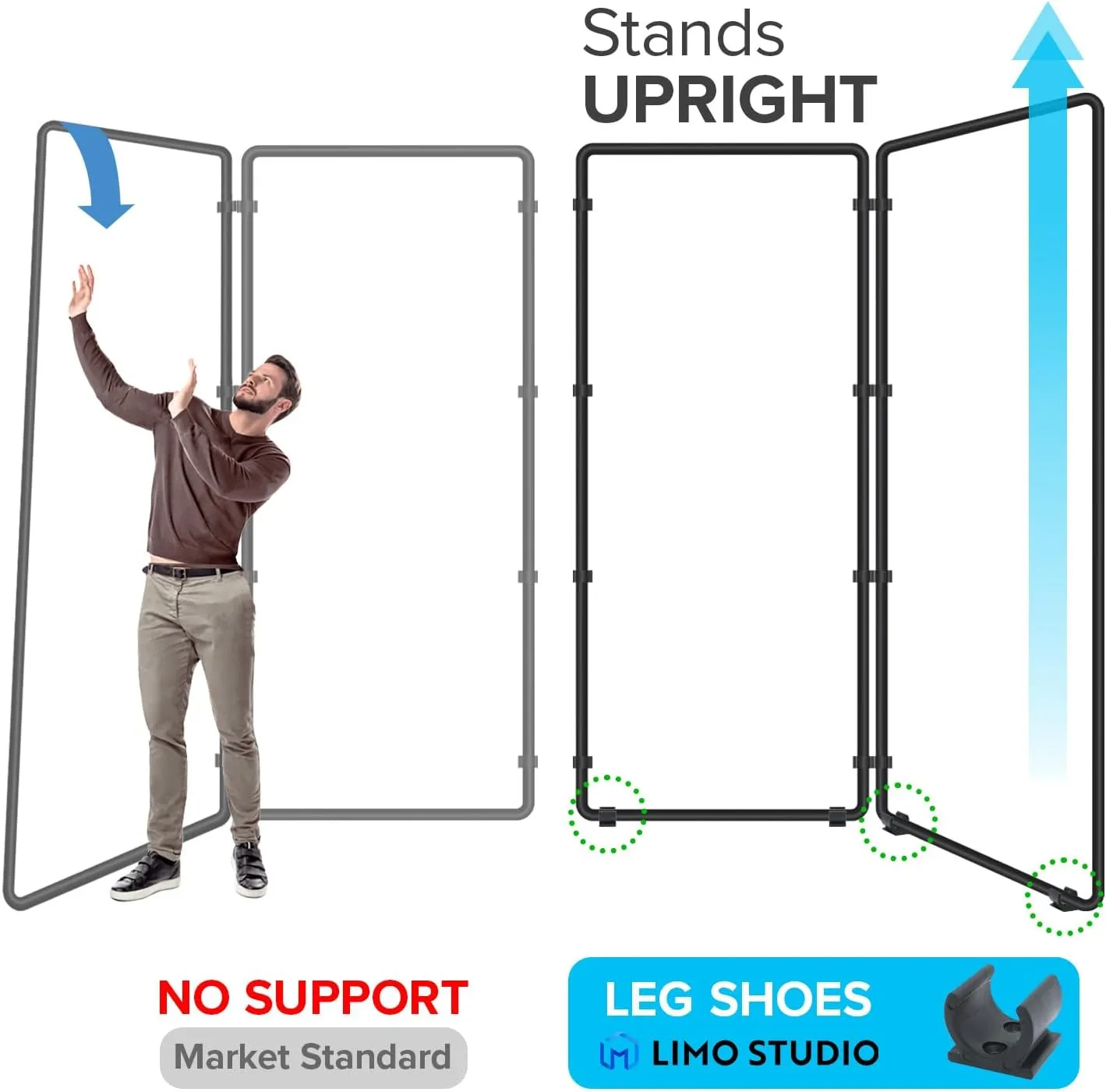 LimoStudio 13.1 x 8 feet (W x H) Black Super Large Backdrop Screen with Stand Frame, 4 Panel Foldable Background, Angle Adjustable, Enhanced Stability with Leg Shoes, Photoshoot, Show Booth, AGG3376