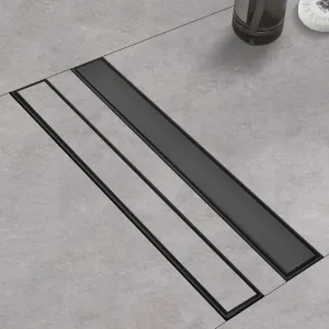 Linear Shower Drain with Tile Insert Panels, 24 Inch Black 304 Stainless Steel Rectangle Shower Floor Drain, with Hair Catcher, Adjustable Feet, Fits Bathroom, Balcony