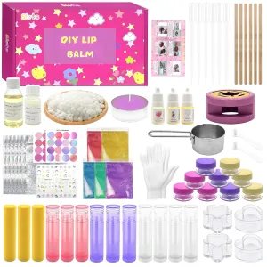 Lip Balm Making Kit - DIY for Kid, Make Your Own Lip Balm Kit with Natural Shea Butter, Beeswax Base, Sweet Almond Oil, Essential Oils, Tubes, Mica Color Powders & More Present