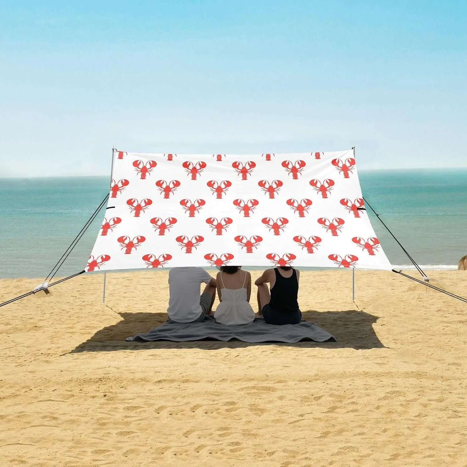 Lobster Seamless Pattern Beach Camping Tent Sun Shelter for Whole Family, Beach Shade Canopy with UPF50  UV Protection,Easy Set Up and Carry,Outdoor Shade for Trips, Fishing, Backyard Fun Picni
