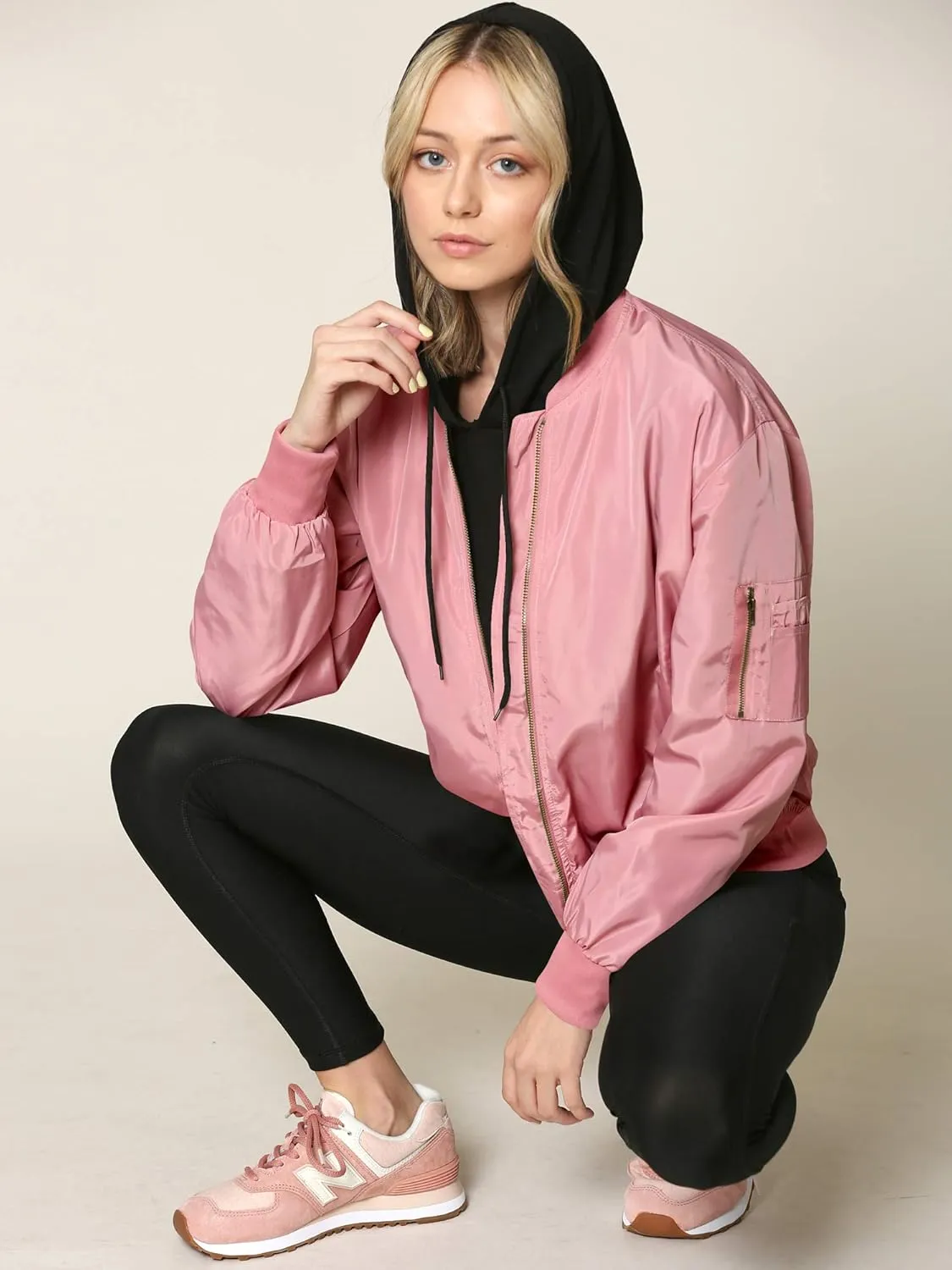 Lock and Love Women's Classic Lightweight Jacket Multi Pocket Windbreaker Bomber Jacket