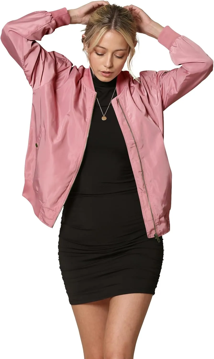 Lock and Love Women's Classic Lightweight Jacket Multi Pocket Windbreaker Bomber Jacket