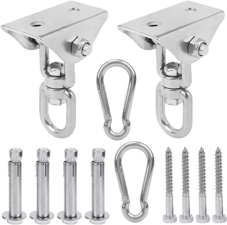 Locking Snap Hooks Set, Heavy Duty 304 Stainless Steel Metal Clip Heavy Duty Rope Connector Swing Hangers Swing Hanging Kit Locking Snap Hooks