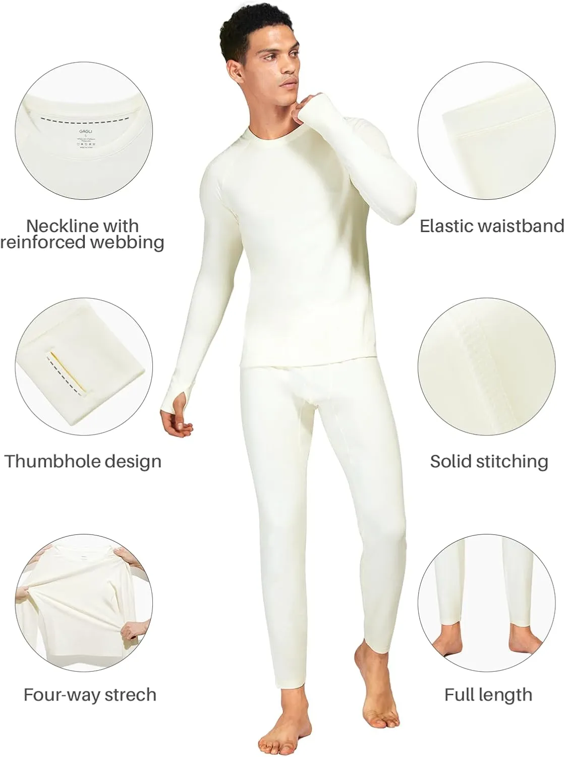 Long Johns for Men Thermal Underwear Soft Fleece Lined Base Layer Set Thermal Top Bottom Pajama Set for Cold Weather