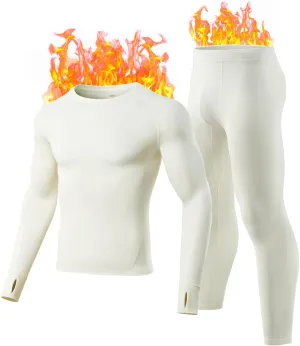 Long Johns for Men Thermal Underwear Soft Fleece Lined Base Layer Set Thermal Top Bottom Pajama Set for Cold Weather