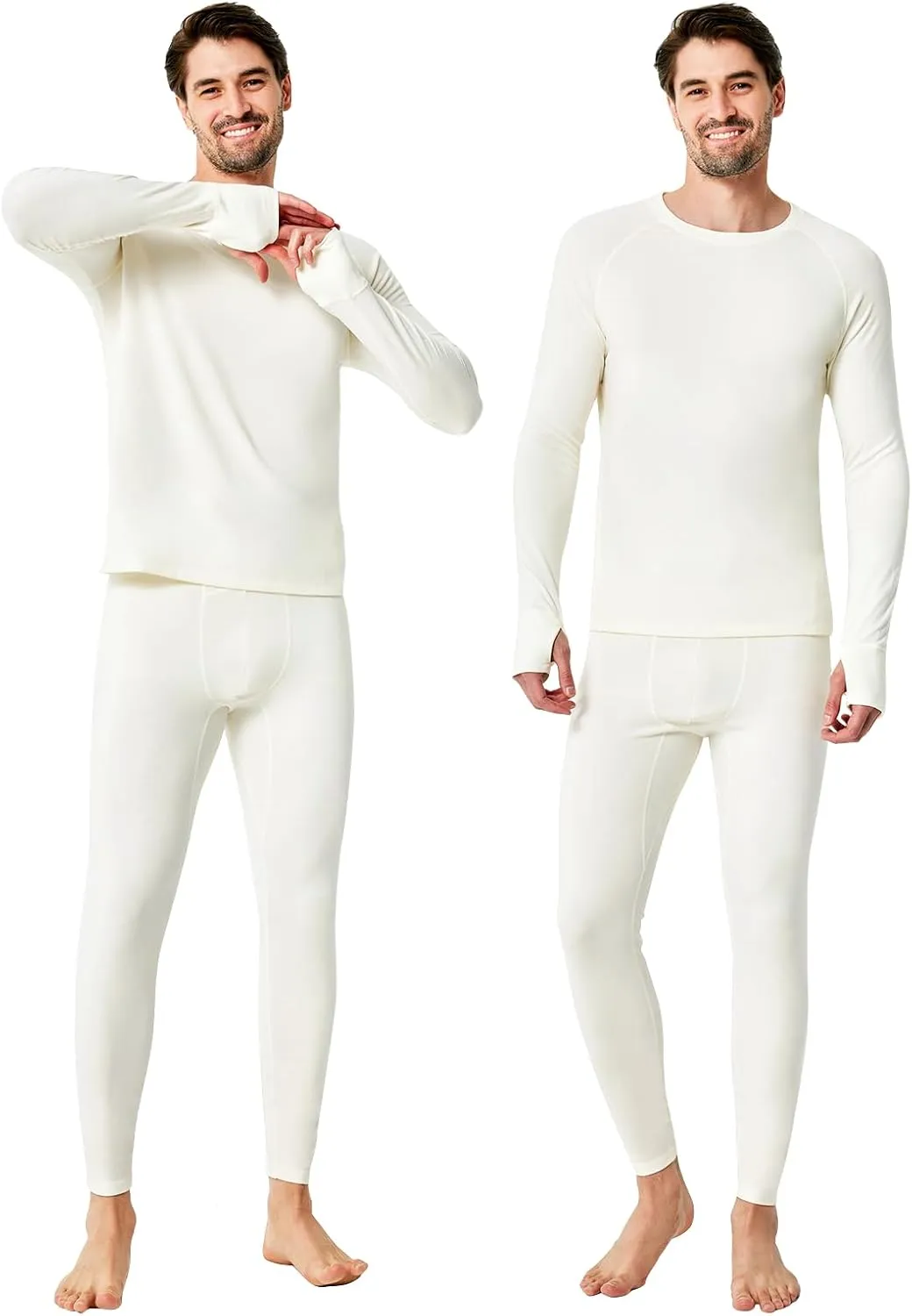 Long Johns for Men Thermal Underwear Soft Fleece Lined Base Layer Set Thermal Top Bottom Pajama Set for Cold Weather