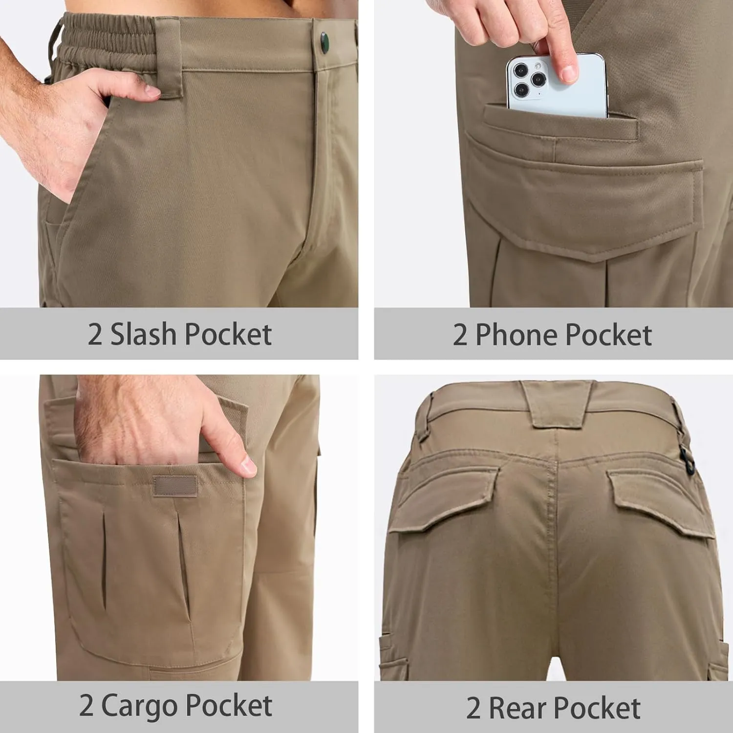 LOOGU Men's Water Resistant Tactical Pants, Ripstop Cargo Pants with 8 Pockets Hiking Work Outdoor