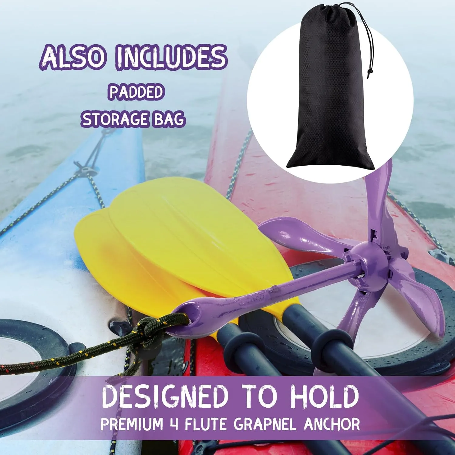 Lounsweer 2 Pack Marine Kayak Anchor Kit Grapnel Anchor Kit Folding Grapnel Anchor Boat Anchor with Foldable Claw Kayak Fishing Accessories for Small Boats Kayak Canoes Motorboat Paddle