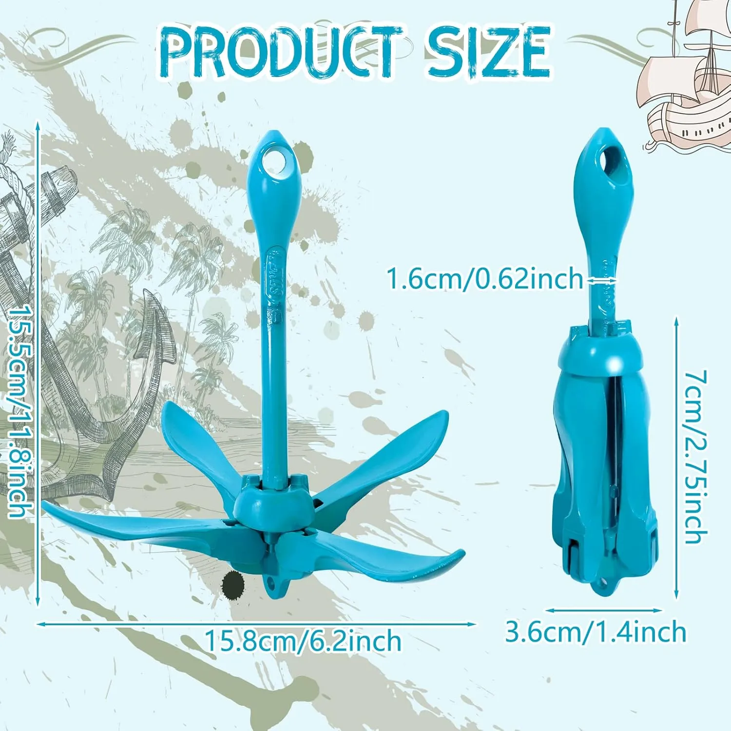 Lounsweer 2 Pack Marine Kayak Anchor Kit Grapnel Anchor Kit Folding Grapnel Anchor Boat Anchor with Foldable Claw Kayak Fishing Accessories for Small Boats Kayak Canoes Motorboat Paddle