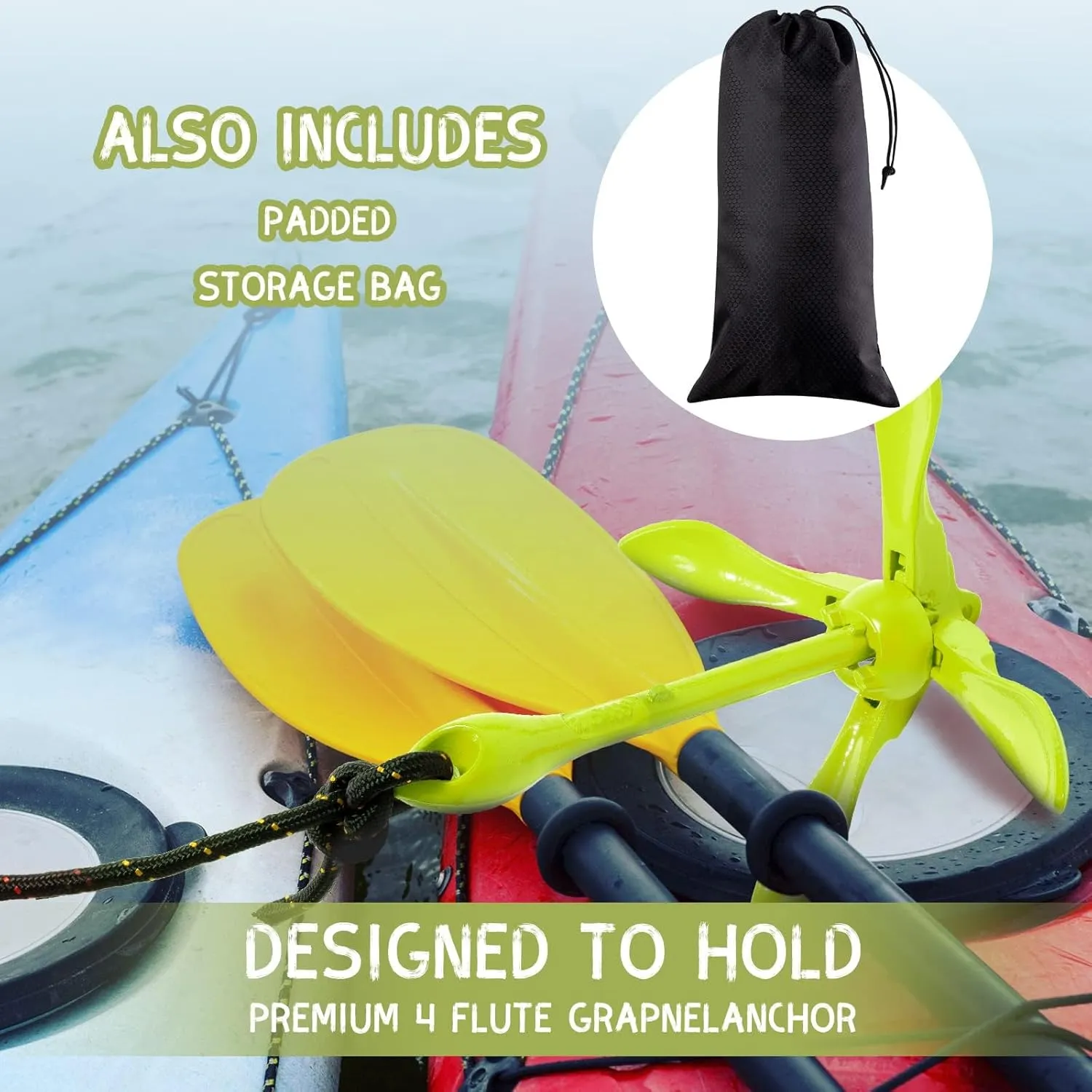 Lounsweer 2 Pack Marine Kayak Anchor Kit Grapnel Anchor Kit Folding Grapnel Anchor Boat Anchor with Foldable Claw Kayak Fishing Accessories for Small Boats Kayak Canoes Motorboat Paddle