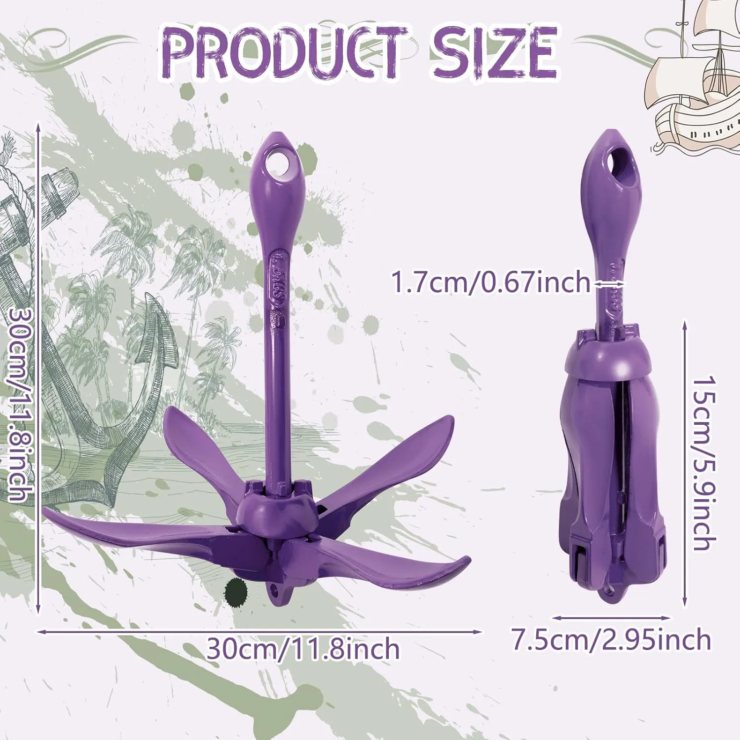 Lounsweer 2 Pack Marine Kayak Anchor Kit Grapnel Anchor Kit Folding Grapnel Anchor Boat Anchor with Foldable Claw Kayak Fishing Accessories for Small Boats Kayak Canoes Motorboat Paddle