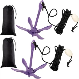 Lounsweer 2 Pack Marine Kayak Anchor Kit Grapnel Anchor Kit Folding Grapnel Anchor Boat Anchor with Foldable Claw Kayak Fishing Accessories for Small Boats Kayak Canoes Motorboat Paddle
