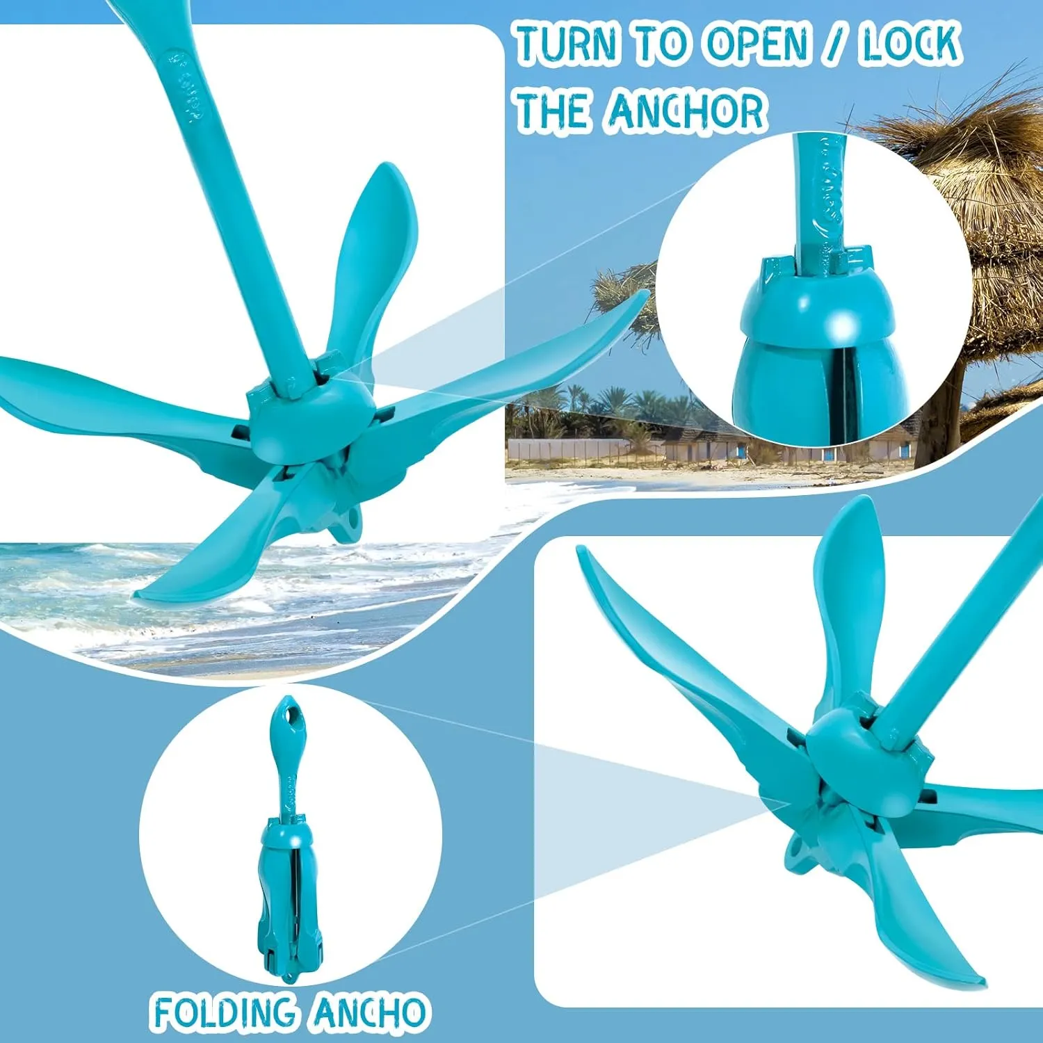 Lounsweer 2 Pack Marine Kayak Anchor Kit Grapnel Anchor Kit Folding Grapnel Anchor Boat Anchor with Foldable Claw Kayak Fishing Accessories for Small Boats Kayak Canoes Motorboat Paddle