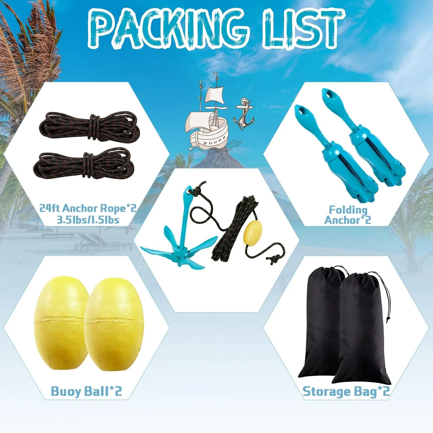Lounsweer 2 Pack Marine Kayak Anchor Kit Grapnel Anchor Kit Folding Grapnel Anchor Boat Anchor with Foldable Claw Kayak Fishing Accessories for Small Boats Kayak Canoes Motorboat Paddle