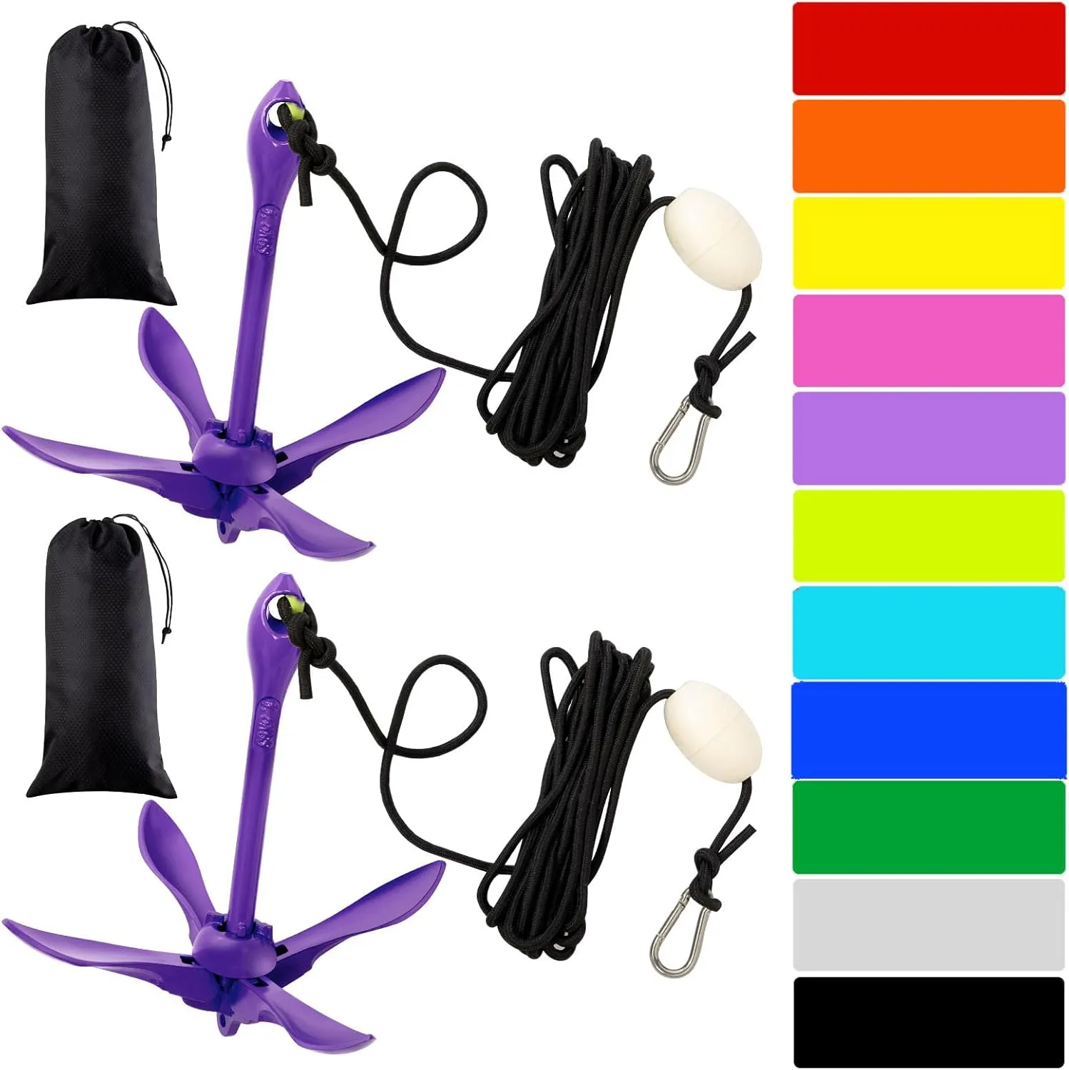 Lounsweer 2 Pack Marine Kayak Anchor Kit Grapnel Anchor Kit Folding Grapnel Anchor Boat Anchor with Foldable Claw Kayak Fishing Accessories for Small Boats Kayak Canoes Motorboat Paddle
