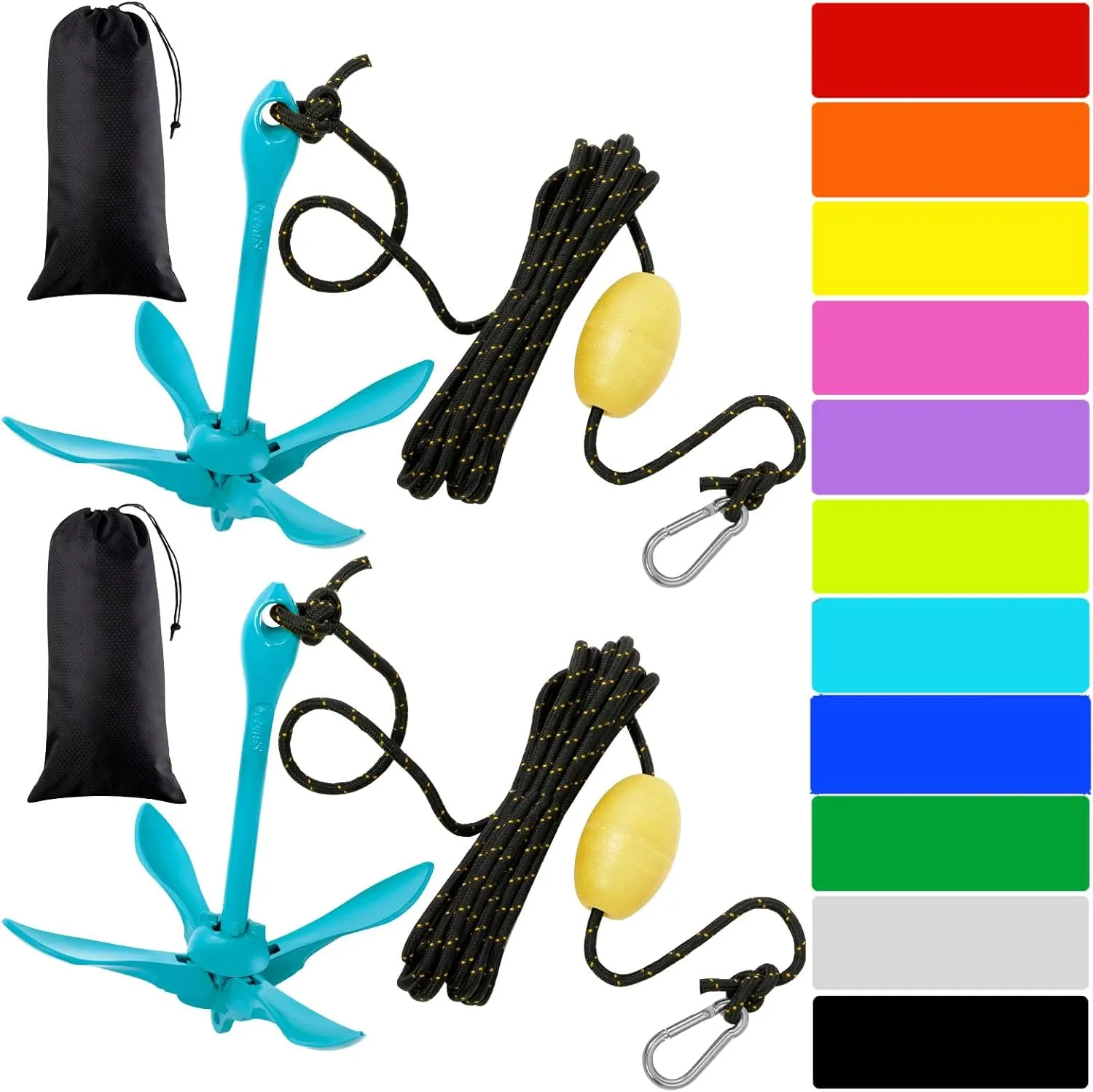 Lounsweer 2 Pack Marine Kayak Anchor Kit Grapnel Anchor Kit Folding Grapnel Anchor Boat Anchor with Foldable Claw Kayak Fishing Accessories for Small Boats Kayak Canoes Motorboat Paddle