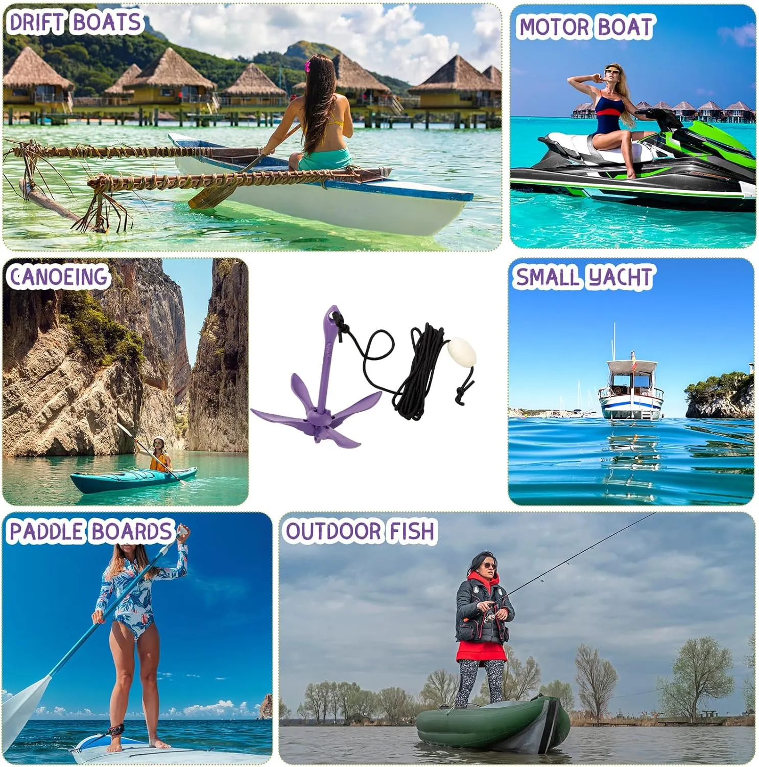 Lounsweer 2 Pack Marine Kayak Anchor Kit Grapnel Anchor Kit Folding Grapnel Anchor Boat Anchor with Foldable Claw Kayak Fishing Accessories for Small Boats Kayak Canoes Motorboat Paddle