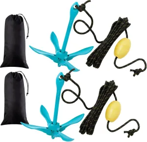 Lounsweer 2 Pack Marine Kayak Anchor Kit Grapnel Anchor Kit Folding Grapnel Anchor Boat Anchor with Foldable Claw Kayak Fishing Accessories for Small Boats Kayak Canoes Motorboat Paddle