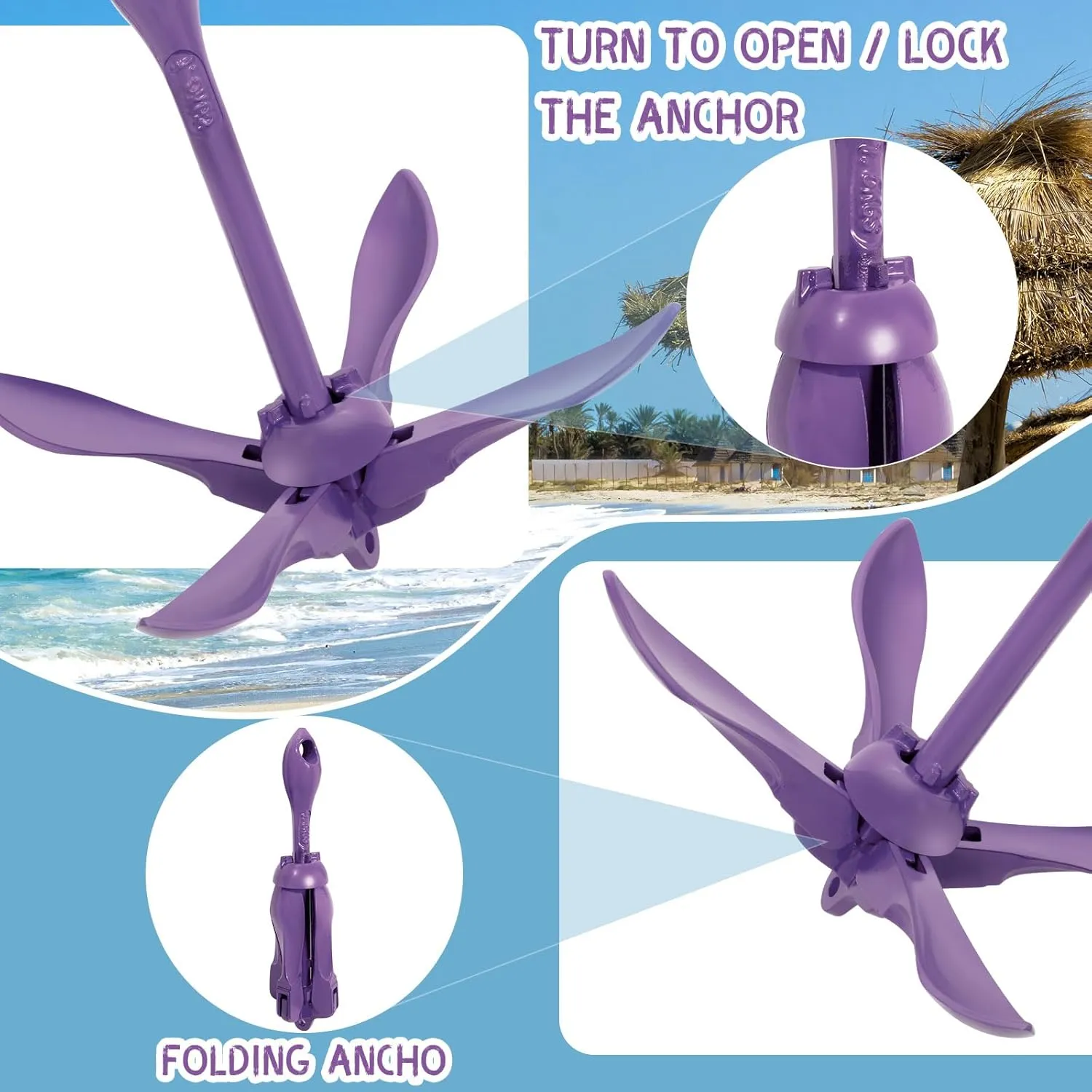 Lounsweer 2 Pack Marine Kayak Anchor Kit Grapnel Anchor Kit Folding Grapnel Anchor Boat Anchor with Foldable Claw Kayak Fishing Accessories for Small Boats Kayak Canoes Motorboat Paddle