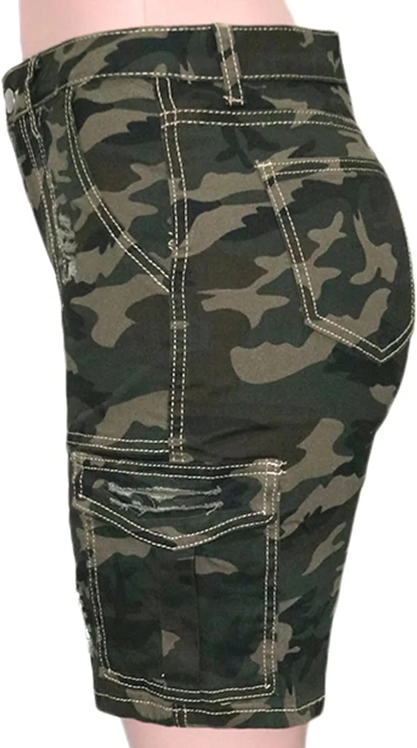 Lucuna Women's Camo Shorts High Waisted Multi-Pocket Army Fatigue Camouflage Casual Cargo Shorts