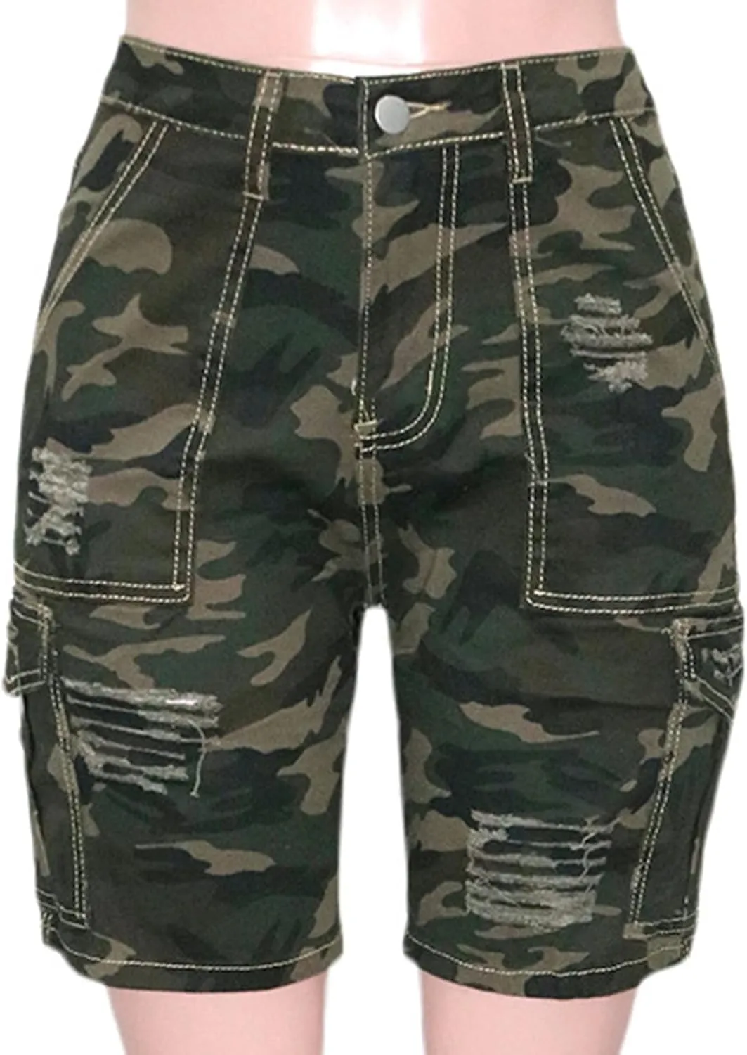 Lucuna Women's Camo Shorts High Waisted Multi-Pocket Army Fatigue Camouflage Casual Cargo Shorts