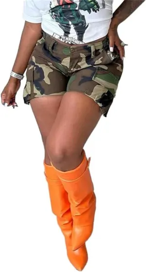 Lucuna Women's Camo Shorts High Waisted Multi-Pocket Army Fatigue Camouflage Casual Cargo Shorts