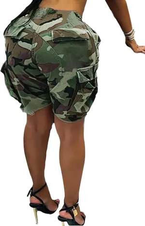 Lucuna Women's Camo Shorts High Waisted Multi-Pocket Army Fatigue Camouflage Casual Cargo Shorts
