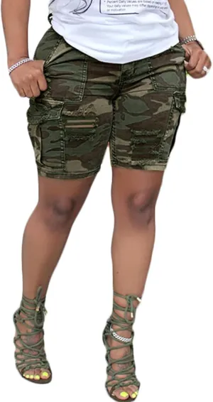 Lucuna Women's Camo Shorts High Waisted Multi-Pocket Army Fatigue Camouflage Casual Cargo Shorts
