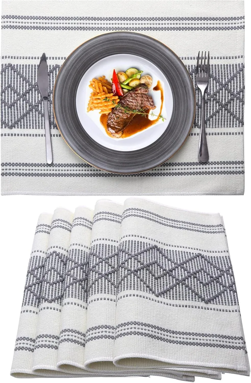 LUFEIJIASHI Elegant Thick placemats for Dining Table Decor Farmhouse Heat Resistant Table Place mats Set of 6 Quality Woven Cloth Placemats Washable Dinner mats (Grey, 6)