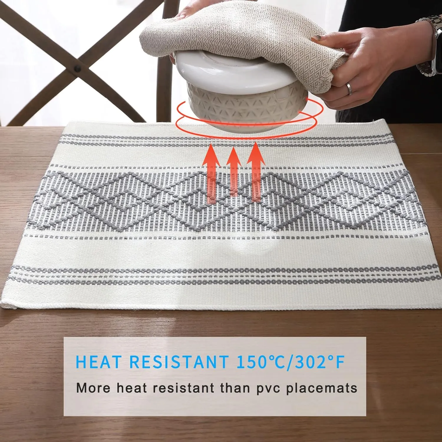 LUFEIJIASHI Elegant Thick placemats for Dining Table Decor Farmhouse Heat Resistant Table Place mats Set of 6 Quality Woven Cloth Placemats Washable Dinner mats (Grey, 6)