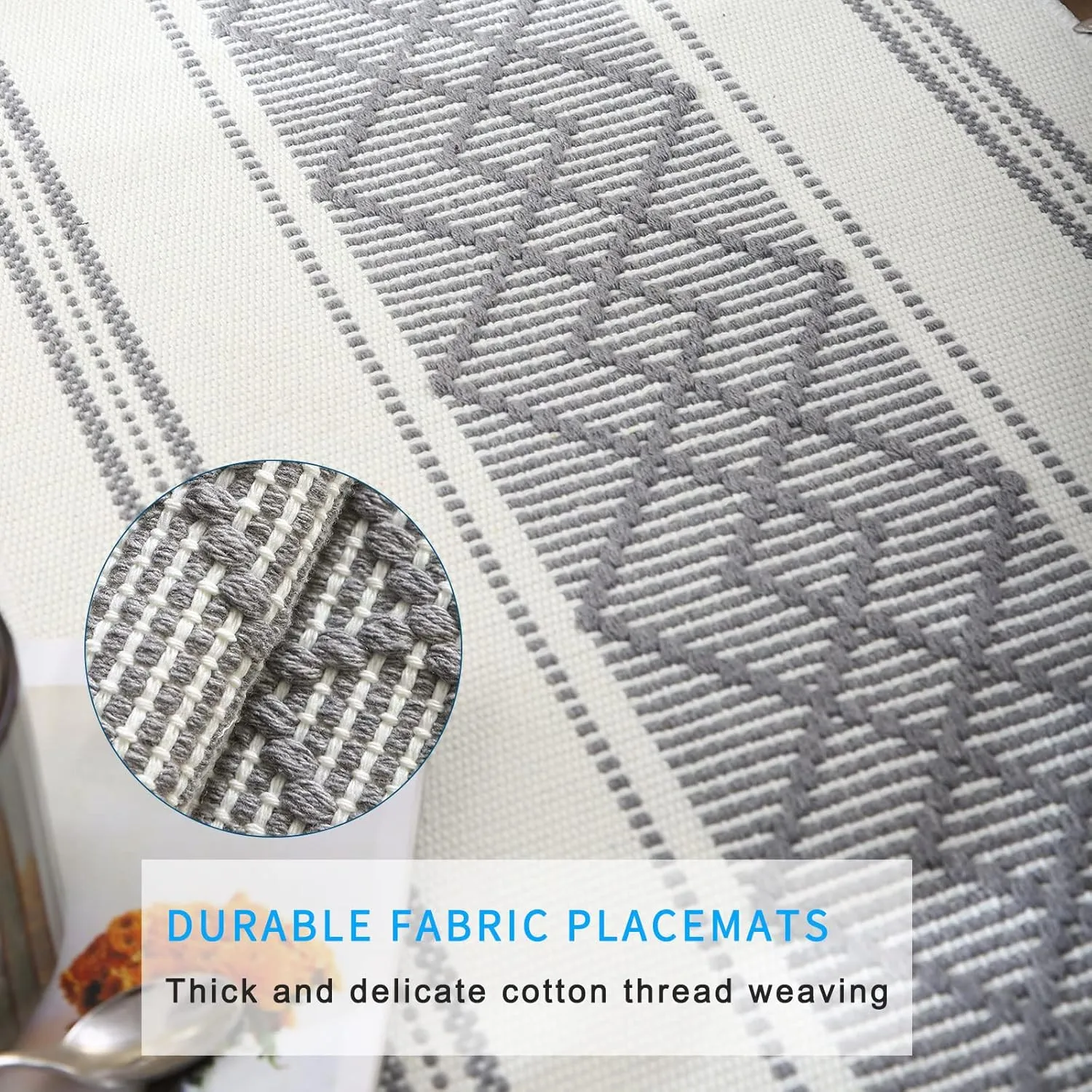 LUFEIJIASHI Elegant Thick placemats for Dining Table Decor Farmhouse Heat Resistant Table Place mats Set of 6 Quality Woven Cloth Placemats Washable Dinner mats (Grey, 6)