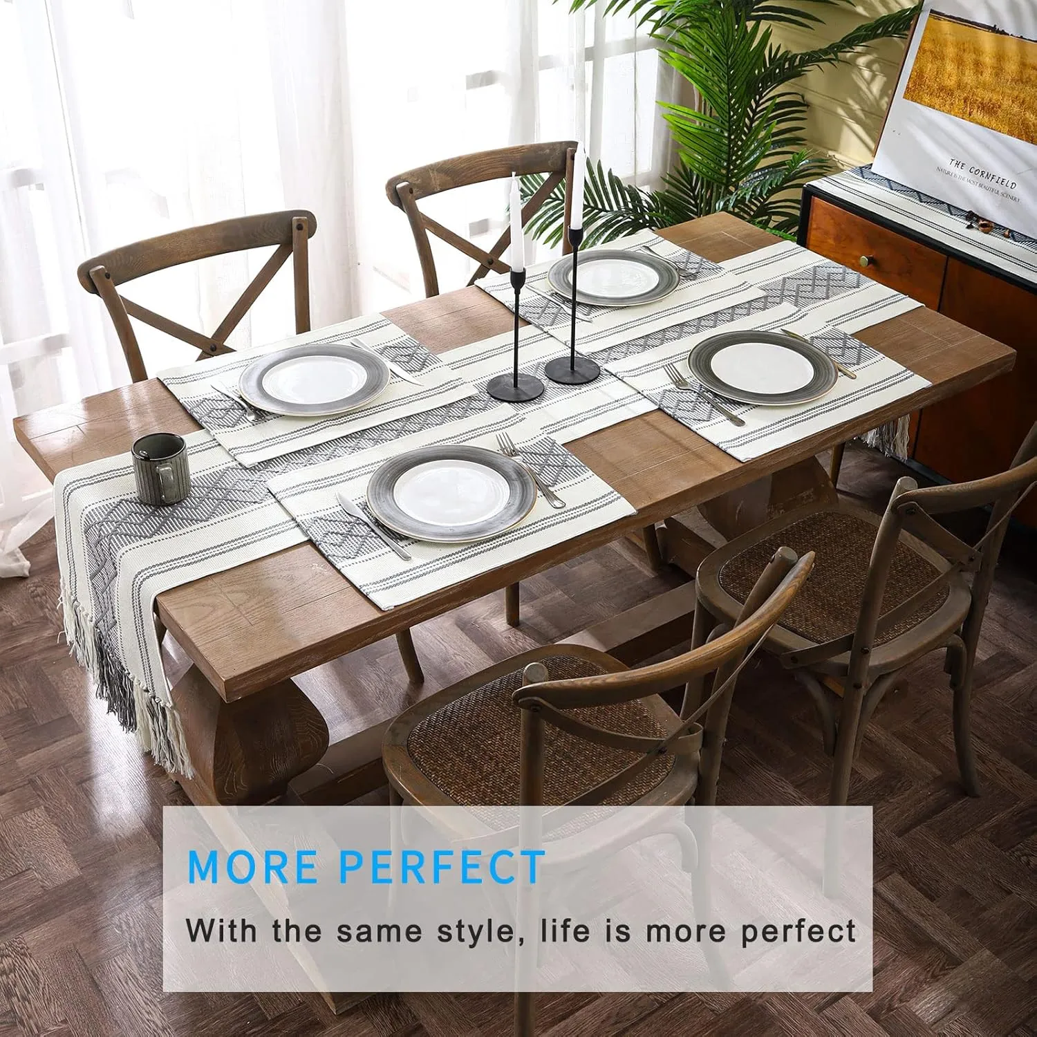 LUFEIJIASHI Elegant Thick placemats for Dining Table Decor Farmhouse Heat Resistant Table Place mats Set of 6 Quality Woven Cloth Placemats Washable Dinner mats (Grey, 6)