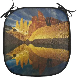 Lunarable Sunrise Chair Cushion Pad, Exquisite Cliffs by Lake Torres Del Paine National Park Patagonia, Seat Padding for Kitchen & Patio with Anti-Slip Backing, 16"x16", Pale Coffee Cinnamon