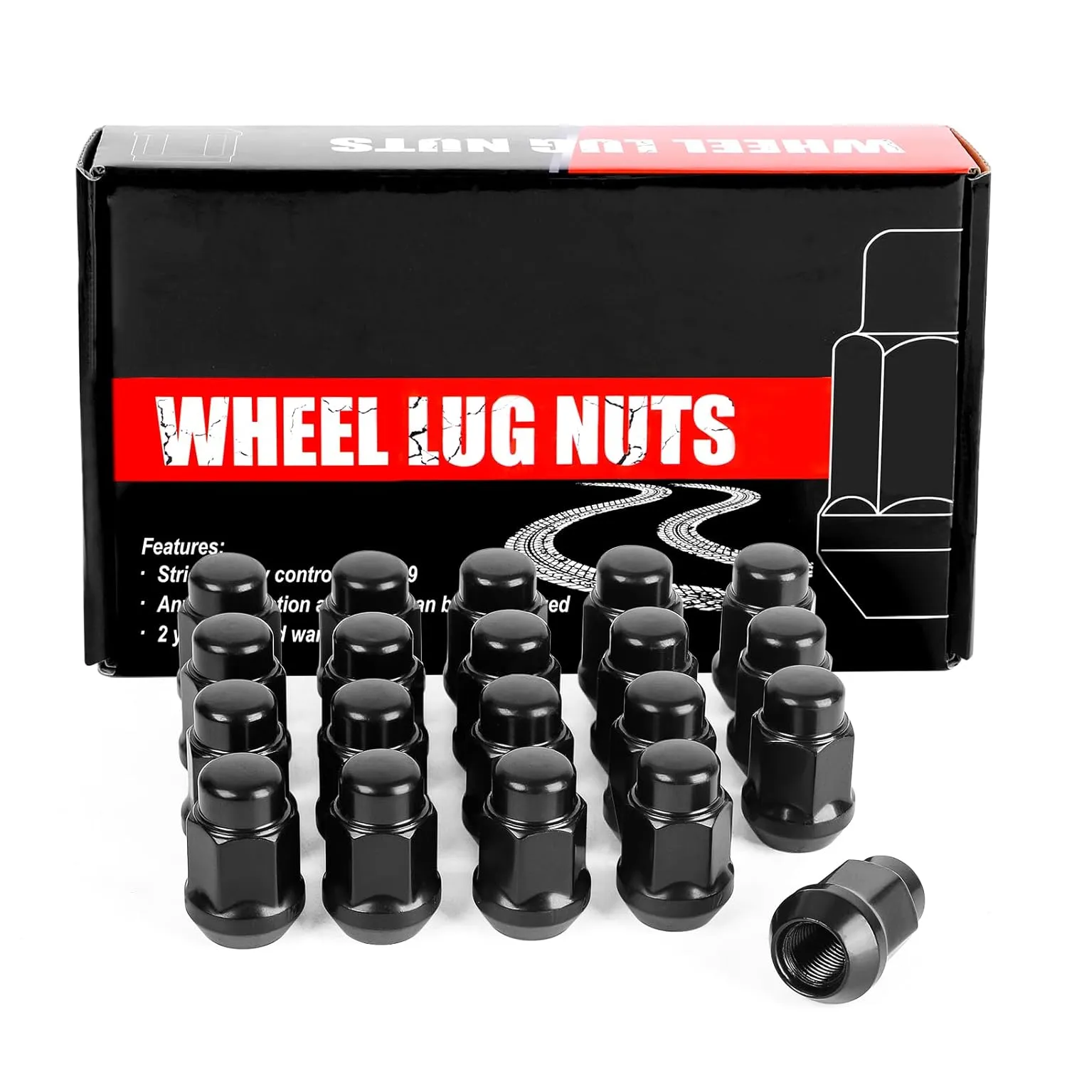 M12x1.5 Lug Nuts Set for 2006-2020 Fusion, 2006-2019 Focus, 2001-2019 Escape, 1.4 inch Tall Acorn Bulge Aftermarket Wheel Lug Nut - Chrome Finish, 3/4 Hex, 60 Degree Conical Seat, 20 PCS, Black