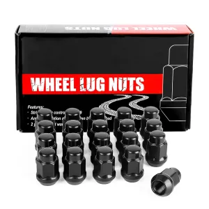 M12x1.5 Lug Nuts Set for 2006-2020 Fusion, 2006-2019 Focus, 2001-2019 Escape, 1.4 inch Tall Acorn Bulge Aftermarket Wheel Lug Nut - Chrome Finish, 3/4 Hex, 60 Degree Conical Seat, 20 PCS, Black