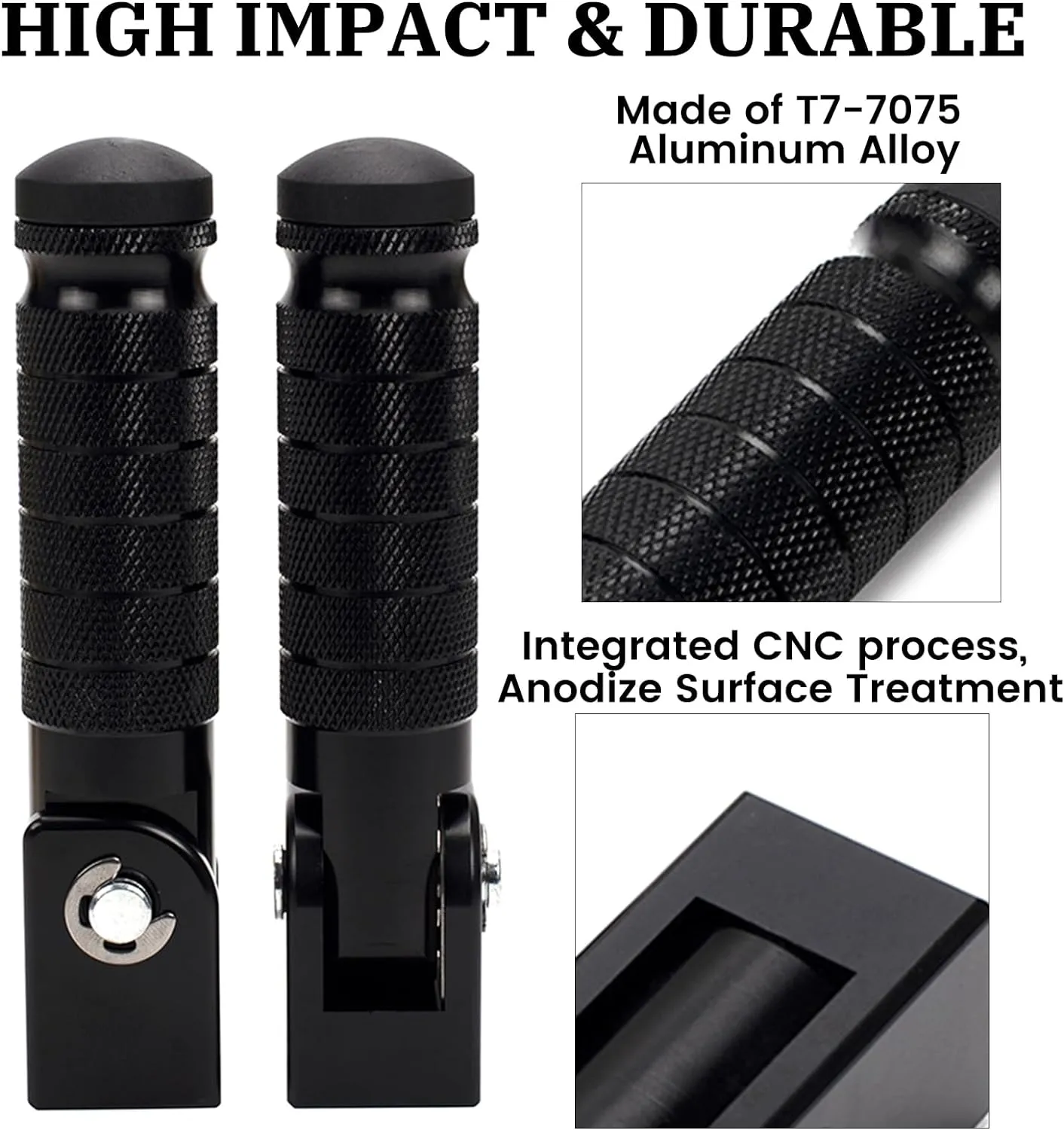 M8 Motorcycle Foot Pegs 90 Degree Foldable Footpegs CNC Anti-Skid Footrest Universal for Yamaha Honda Suzuki Aprilia Electric Car Motorbike Mini Bike Dirt Pit Bike Passenger Pedal (Black)